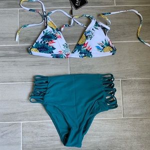 ZAFUL Tropical Printed Strappy High Waisted Bikini